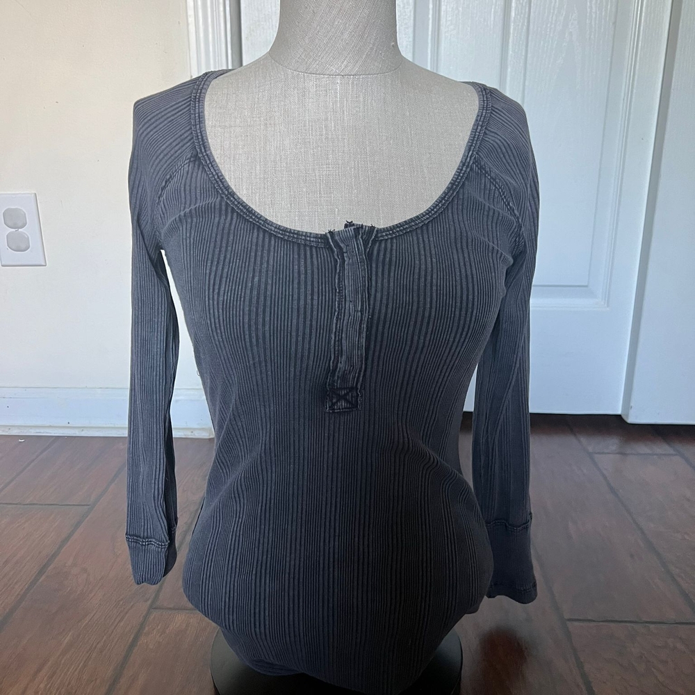We The Free Charcoal Long Sleeve Blouse
